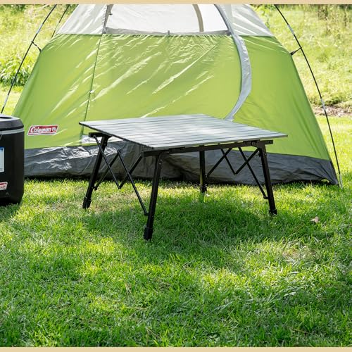 ARROWHEAD OUTDOOR 39" Aluminum Folding Camp Roll Up Table w/Adjustable Height, Undertable Mesh Storage, Carry Bag - color: Grey