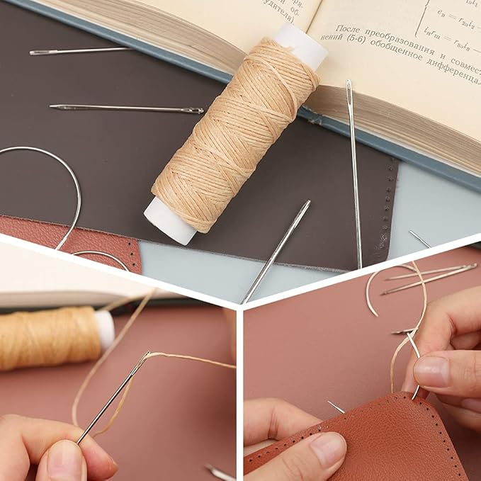 Ftyiwu Waxed Thread, Upholstery Needle and Thread 32 Yards with 7PCS Hand Sewing Needles for Home Upholstery Carpet Canvas Repair Leather Sewing (Natural Color)