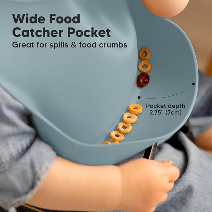 KeaBabies 2-Pack Silicone Baby Bibs for Eating - Sturdy Food-Grade Silicone Bibs for Babies Girl, Boy, Large Food Catcher, Clean & Put On Easily, Waterproof Toddler Feeding Essentials (Alps)