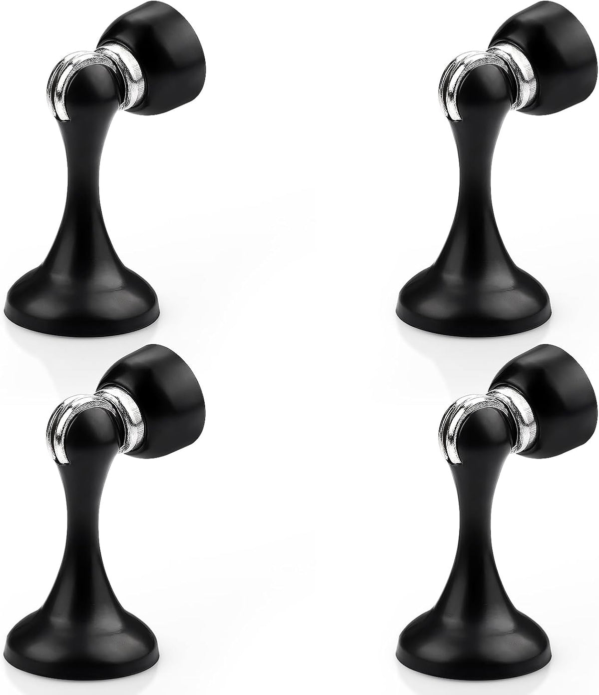 Probrico Black Magnetic Door Stoppers for Bottom of Door, Stainless Steel Magnet Door Catch Door Stops to Keep Door Open, Heavy Duty Door Holder, Wall and Floor Mounting, 4 Pack