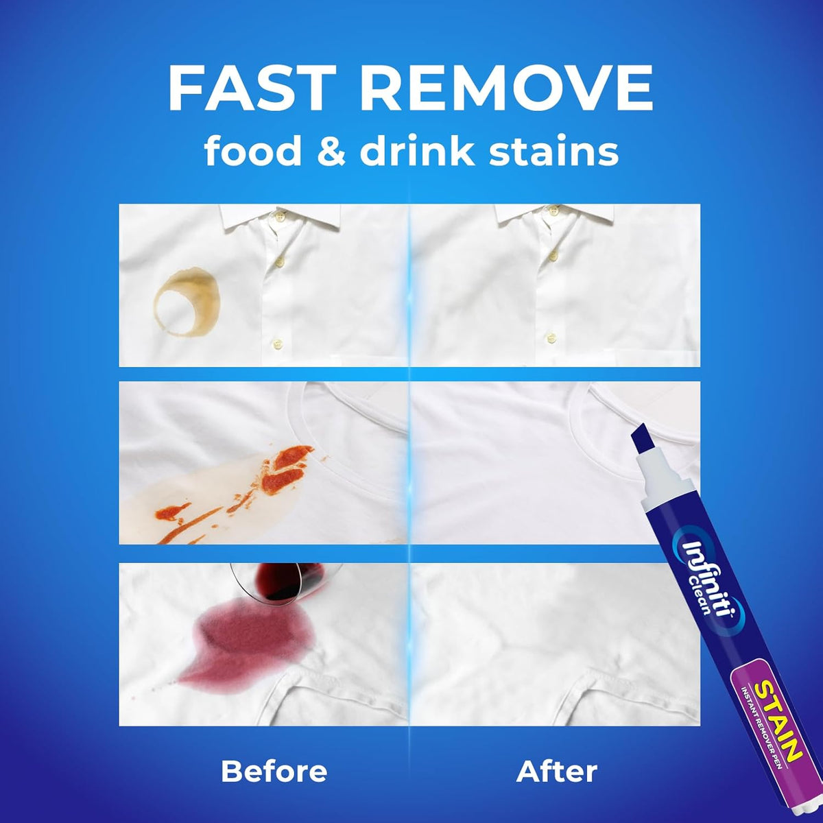 Stain Removal Pen (3 Pack) - 27ml (0.91 fl.oz) Each, Instant Fabric Stain Remover for Clothes, Portable Stain Eraser for Coffee, Wine, Grease, Makeup, On-The-Go Travel Size