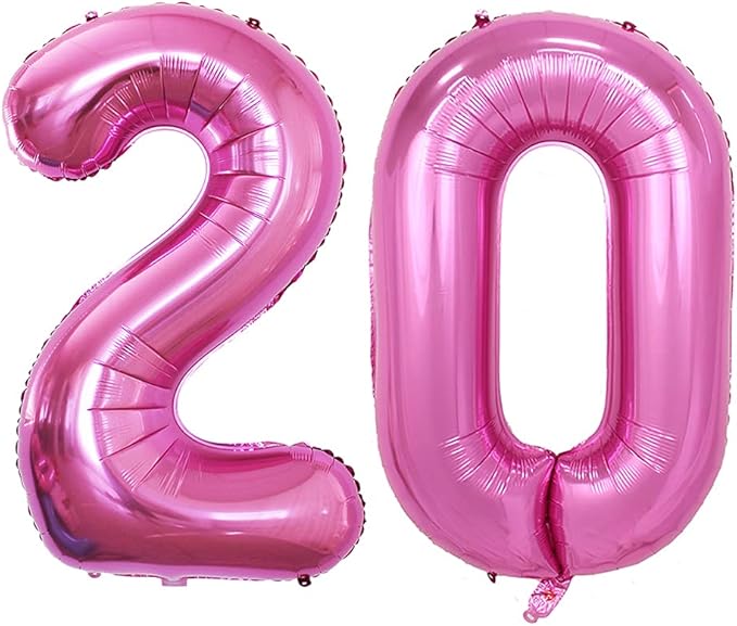 GOER Number 20 Balloons for 20th Birthday Party Decorations,42 Inch Jumbo Foil Helium Balloons for 20th Anniversary (Hot Pink)