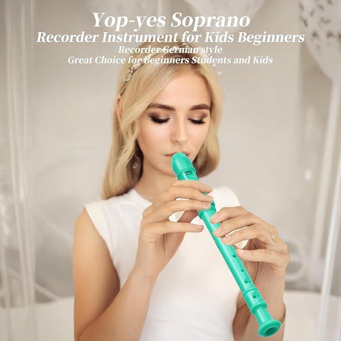 Soprano Recorder Instrument for Kids Beginners Student German Fingering C Key Recorder Instrument 3 Piece with Cleaning Rod and Bag Fingering Chart (bright green)