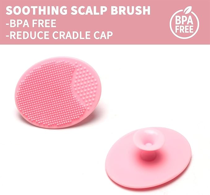Goat Baby Hair Brush Set, Safe Natural Hair Care Kit with Wooden Soft Bristles Hairbrush Comb Pink Silicone Bath Brush for Newborns Toddlers (3pcs Set)
