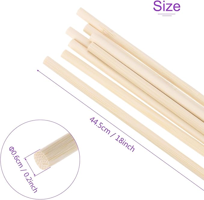 DMiotech 50 Pack 1/4" x 18" Wooden Dowel Rods Unfinished Natural Sticks Wood Craft Sticks for Home Decor Projects and Making DIY Craft,Wood Color