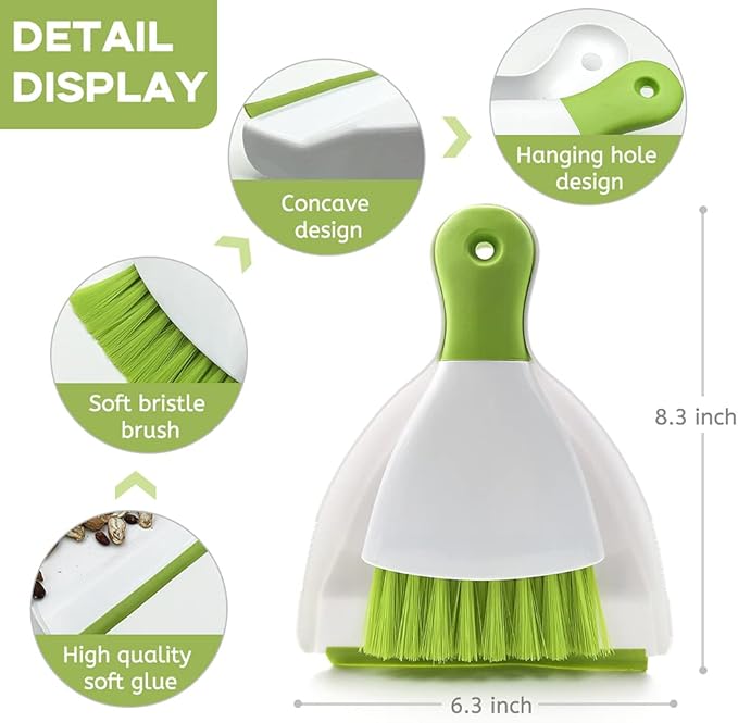 Dust pan Broom Brush Dustpan - Small Broom and Dustpan Set,Mini Broom and Dustpan,Small Dustpan and Brush Set for Home Cleaning, Sofa, Desk, Guinea Pig Cage, Cat Litter etc.（Green 2 Set）
