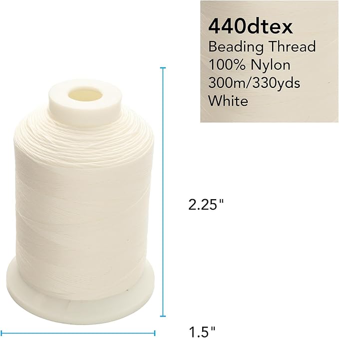 KO Thread, Nylon Beading Thread, White Color, Japanese Pre-Waxed 100% Nylon, 440TEX, Tangle Resistant Knotting Cord, 300 meter/330 Yard per Spool - Use for Seed Bead Projects, Loom Work, Bead Weaving