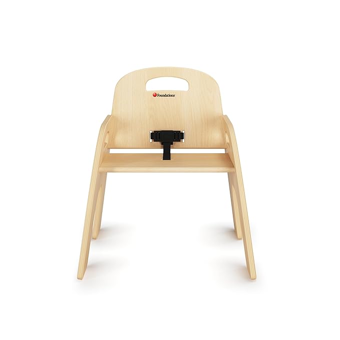 Foundations Simple Sitter Low Wood Feeding Chairs Multipack, Wide No-Tip Base, Adjustable Safety Harness, Stackable Wood Toddler Chairs with Food Service Grade Finish, 2 Pack (11 inch)