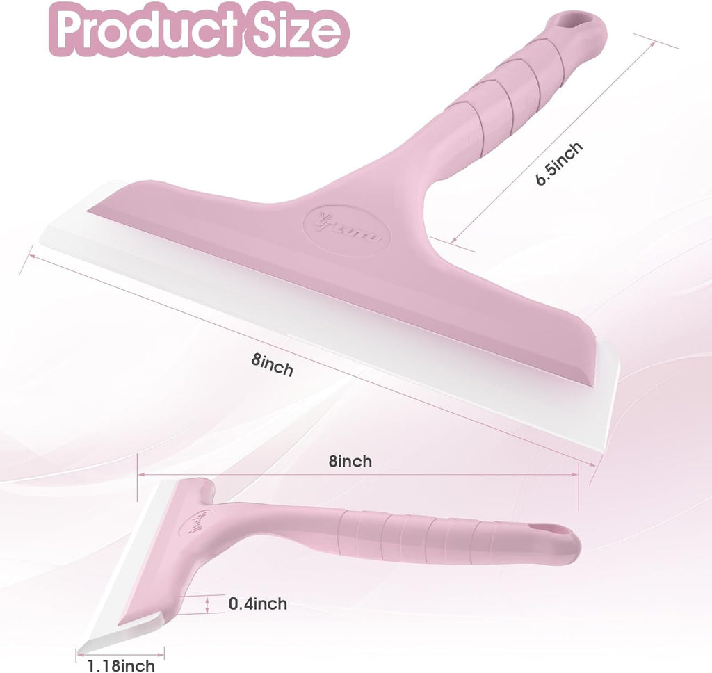 Shower Squeegee for Glass Doors, Bathroom Squeegee for Shower, Mini Window Squeegee, Home Bathroom Silicone Cleaner Tool, Suitable for Bathroom, Kitchen, Tile, Mirror, Car Glass, 8in Rose Pink
