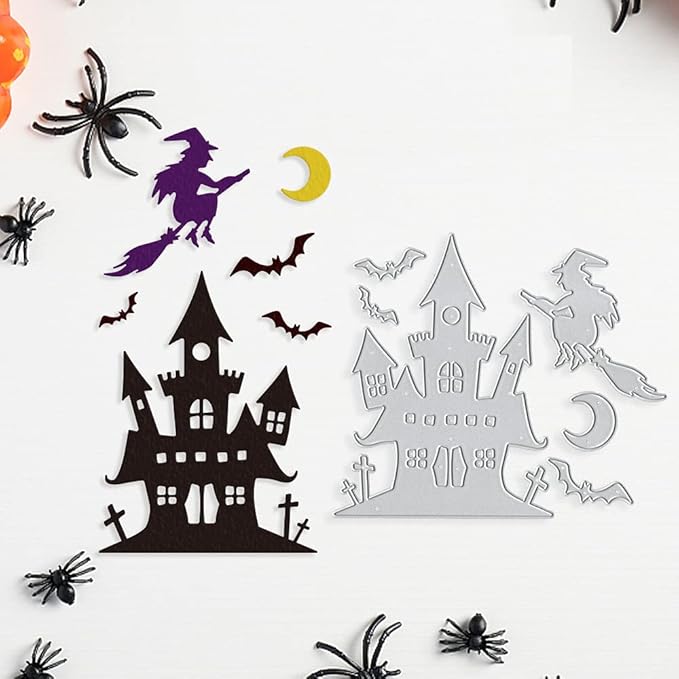Metal Die Cuts Halloween Castle Witch Bat Cutting Dies Embossing Stencil Template for Card Making Scrapbooking Paper Craft Album Stamps DIY Decor