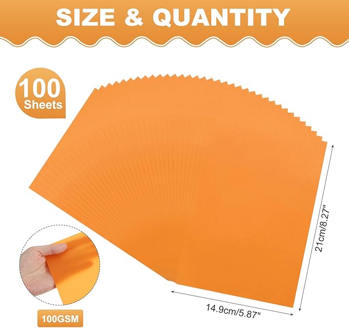 MECCANIXITY 100 Sheet Colored Vellum Paper 5.9" x 8.3", 100gsm Translucent Printable Vellum Sheets for Printing Wedding Invitations Inkjet Laser Printer, Orange