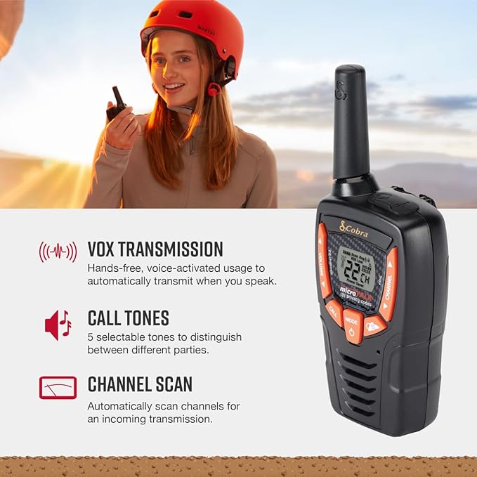 Cobra ACXT390 Walkie Talkies - Rechargeable, Lightweight, 22 Channels, 25-Mile Range Two-Way Radios with VOX (2-Pack)