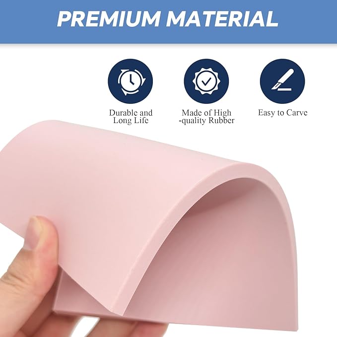 5 Pack 4"x6" Pale Pink Rubber Stamp Carving Blocks Pink Rubber Carving Blocks Linoleum Block for Stamp Maker Printmaking Supplies