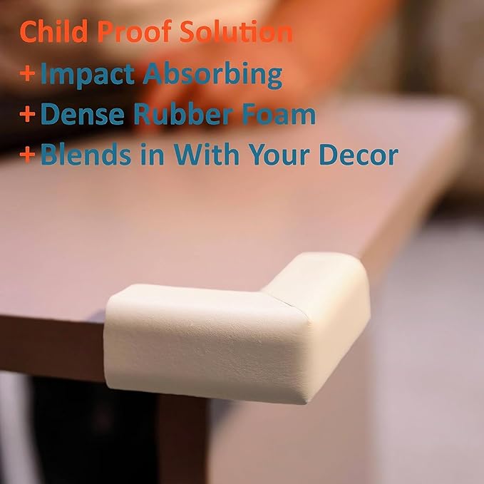 12-Pack Corner Protectors Baby Proof, Furniture Corner and Edge Safety Bumpers, Soft Rubber Foam Cushion Covers, 3M Taped Corner Guards, Baby Child Proofing Pads, Table Corner Protectors, White
