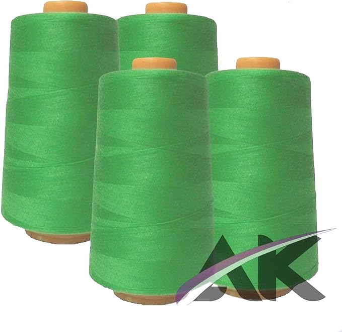 AK TRADING CO. 4-Pack Lime Green All Purpose Sewing Thread Cones (6000 Yards Each) of High Tensile Polyester Thread Spools for Sewing, Quilting, Serger Machines, Overlock, Merrow & Hand Embroidery