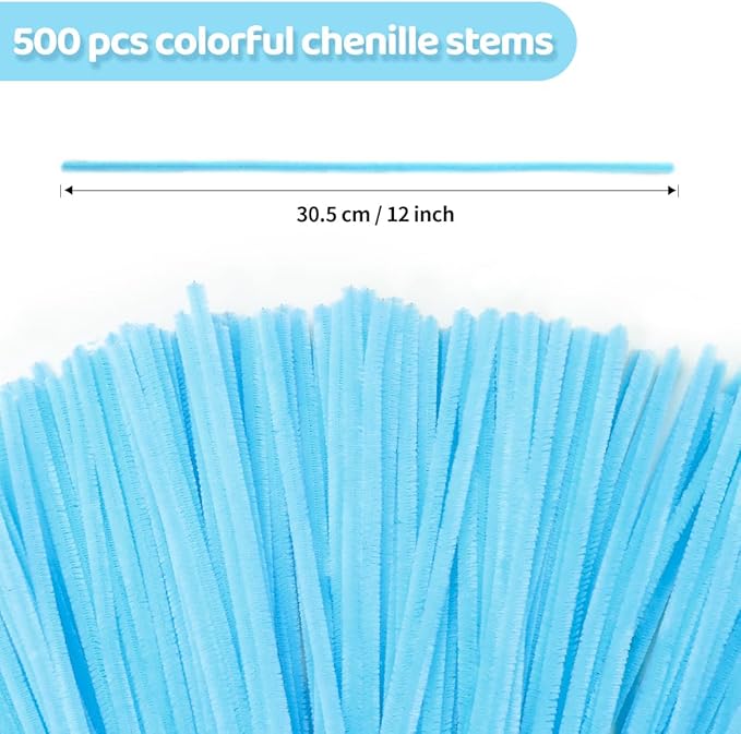 Eppingwin 500pcs Pipe Cleaners, Light Blue Pipe Cleaners Craft Supplies,Chenille Stems for DIY Arts Crafts Project(Light Blue)