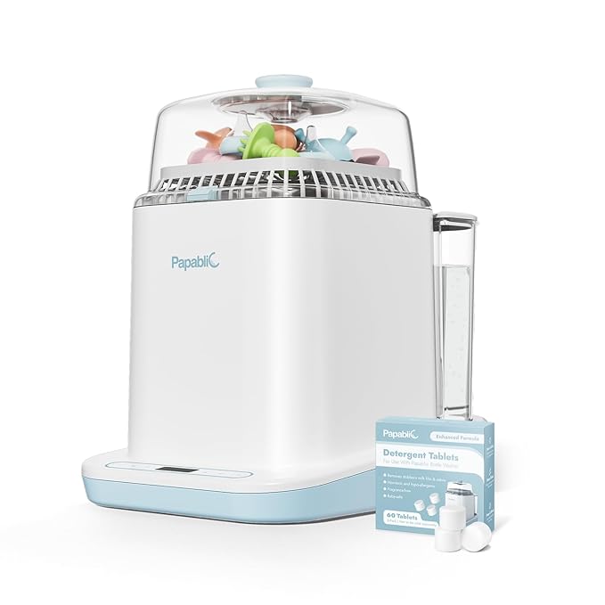 Papablic Bottle Washer Pro, Bottle Washer & Sterilizer & Dryer, 4-in-1 Bottle Washer Sanitizer for Bottles, Pump Parts, & Baby Essentials - Quick & Clean with 60 Detergent Tablets