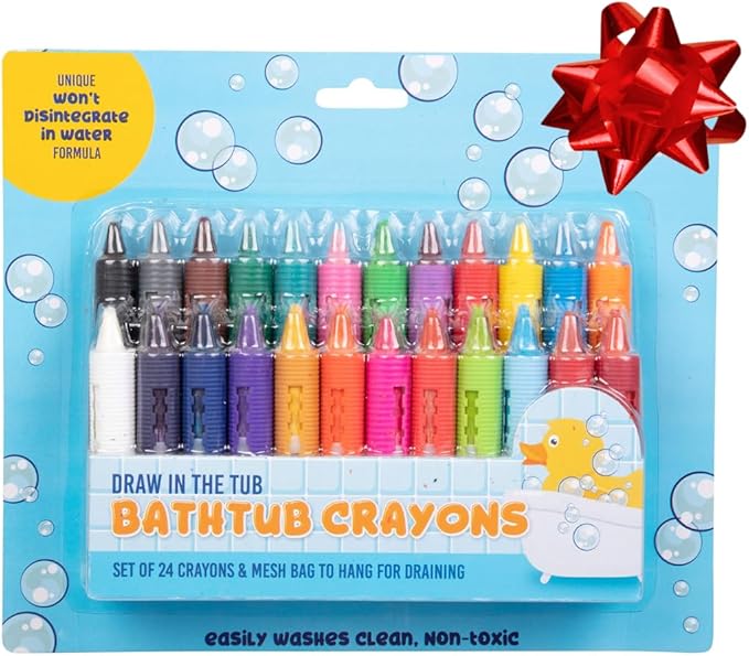 Bath Crayons Super Set - Set of 24 Draw in the Tub Colors with Bathtub Storage Mesh Bag -Non-Toxic, Safe for Children, Won't Disintegrate in Water -Art Project for Kids and Toddlers, Fun Gift for Kids