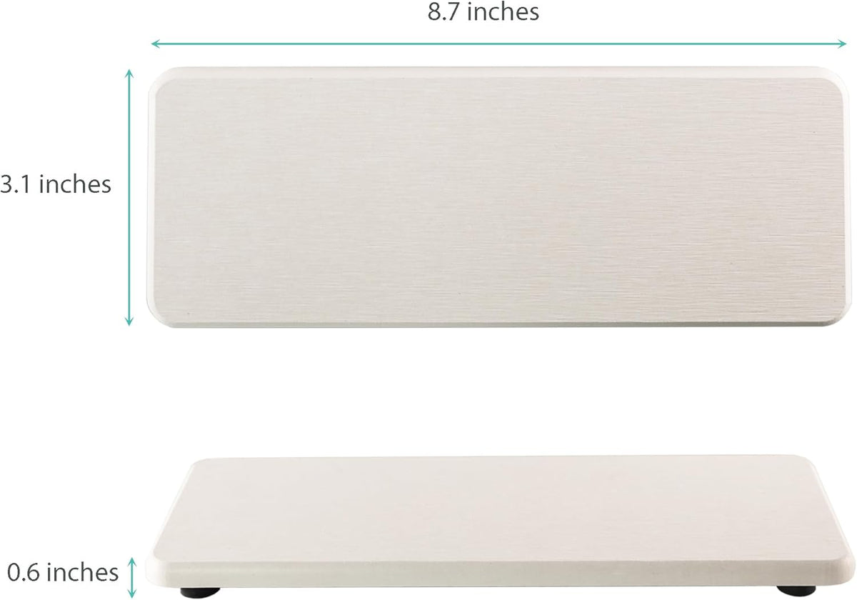 2 Pcs Water Absorbing Stone Trays, Kitchen/Bathroom Sink Soap Dish, Diatomite Tray Used for Hand Soap & Cosmetic Bottles in The Modern Home, 3.15" W x 8.7" L, White