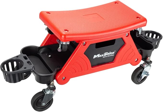Maxshine Detailing Creeper Seat with Built-in Storage | 2-in-1 Modular Rolling Garage Stool with Tool Tray | Mechanic Shop Seat for Car Detailing, Polishing, Repairs & Auto Care