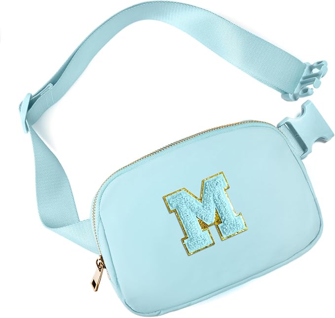 Gitus Gifts for 8 9 10 11 12 Year Old Girls Belt Bag Fanny Pack Crossbody Bags with Initial Letter Patch Cute Stuff Birthday Gifts for Teen Girls Women Personalized Trend Stuff (Icing Blue-M)