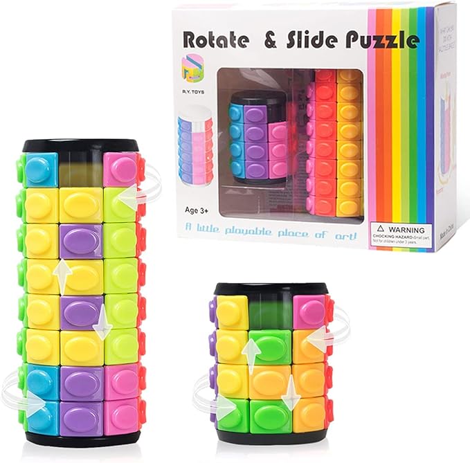 R.Y.TOYS Rotate and Slide Puzzle-Design Patent,Fidget Toys(Restore Order/Create Patterns) 8 Colors,4 and 8 Layers-Detach Piece for Quick Play,Brain Teaser,Sensory Toys Gifts,Easter Basket Stuffers