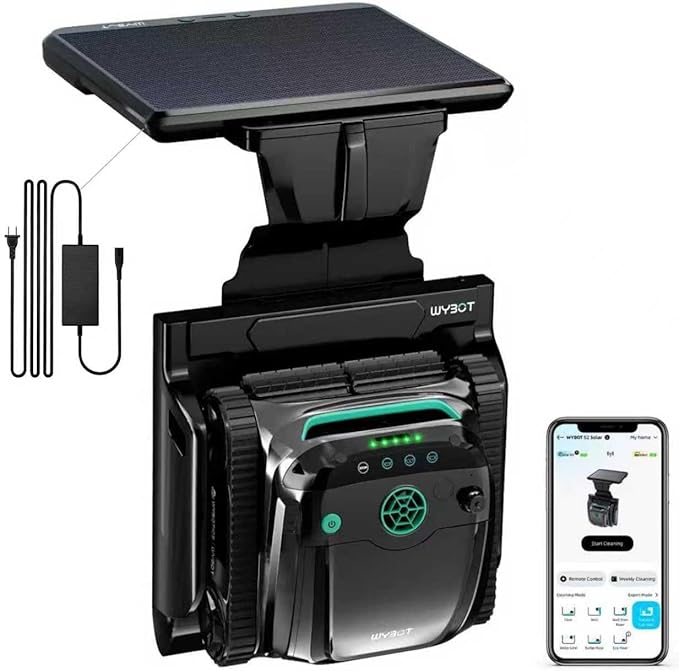 (2025 Upgrade) WYBOT S2 Solar Robotic Pool Cleaner, Dual Charging Modes, Auto-Return Charging, Enhanced Scheduled & Area Cleaning, 3D Adsorption System, App Support, In-Ground Pools up to 3,229 Sq.Ft