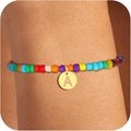 Colorful Initial Bracelets for Women Girls, Cute Beaded Initial Bracelet Teen Girl Gifts Trendy Stuff Gold Disc Letter Bracelet Personalized Gifts for Women Jewelry