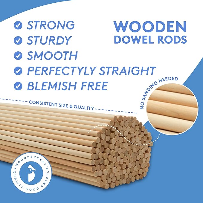Wooden Dowel Rod, 1 Inch x 48 Inch Wood Dowels, Pack of 10 Wooden Dowels for Crafts, Unfinished Hardwood Wooden Dowels Rods, Strong Wood Rod Dowels for Crafting and DIYers