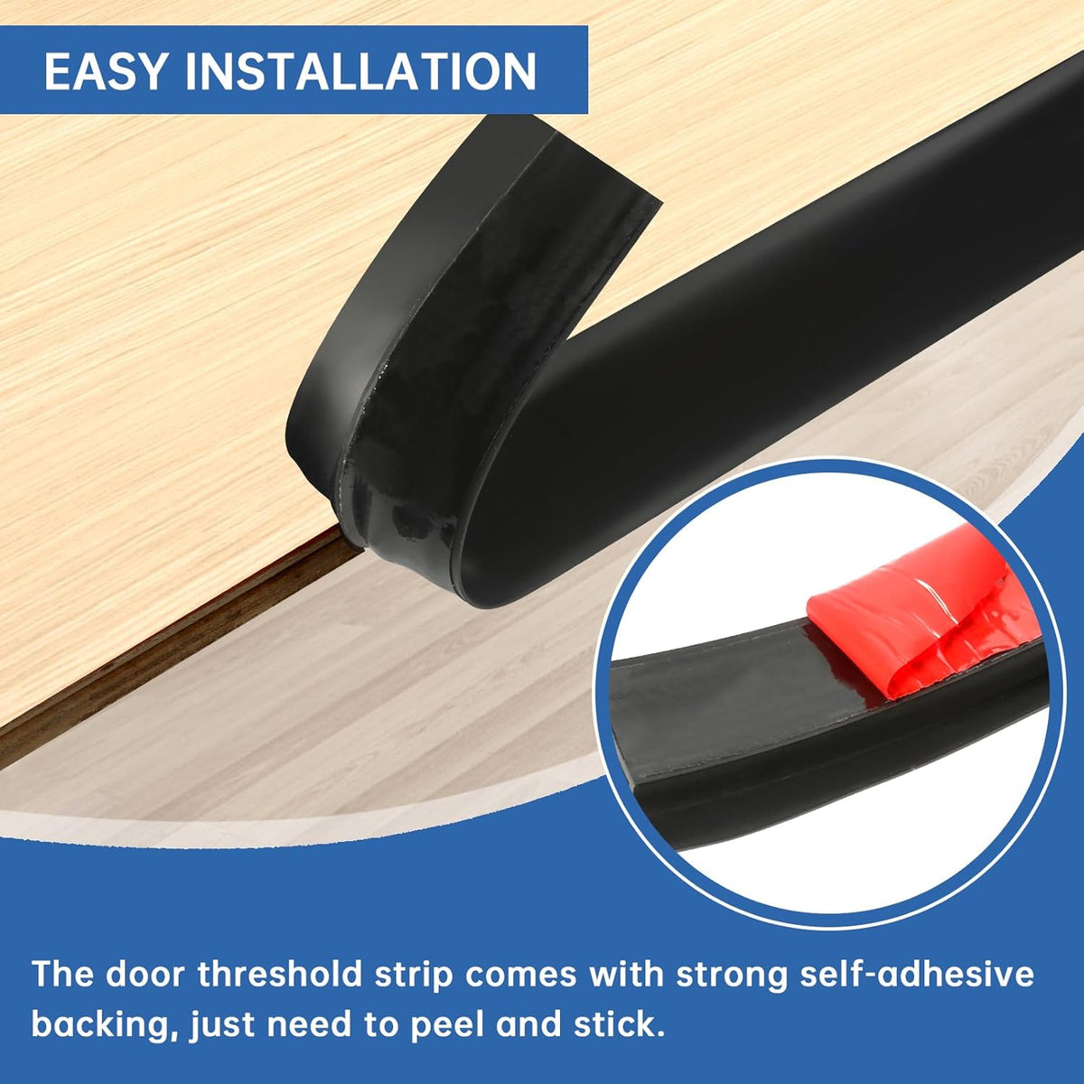 Vinyl Door Threshold Flooring Transition Strip Self Adhesive Carpet Edging Strip for Laminate Doorway Edge Threshold from 2/5" to 3/5" (Black, 6.6 Ft)