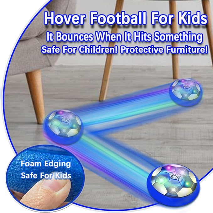 VNVDFLM Kids Toys Hover Soccer Ball with LED Light and Soft Foam Bumper, Air Floating Soccer Ball - Indoor Outdoor Game Gifts for Boys & Girls (Age 3-9) (Blue)