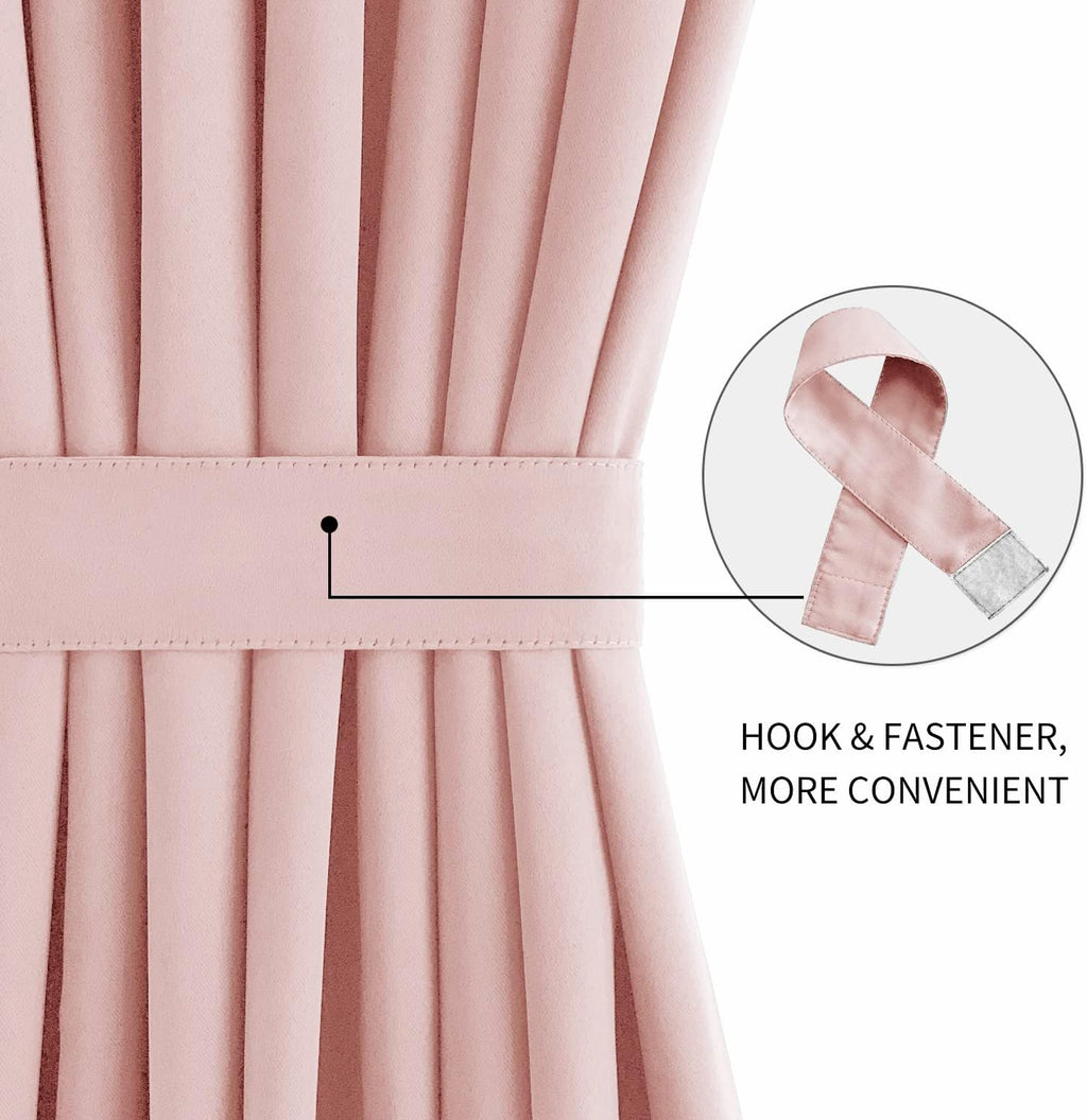 DWCN French Door Curtains – Rod Pocket Thermal Blackout Curtain for Doors with Glass Window, Kitchen and Patio Doors for Privacy, 36 X 72 Inches Long, 1 Curtain Panel with Tieback,Blush Pink