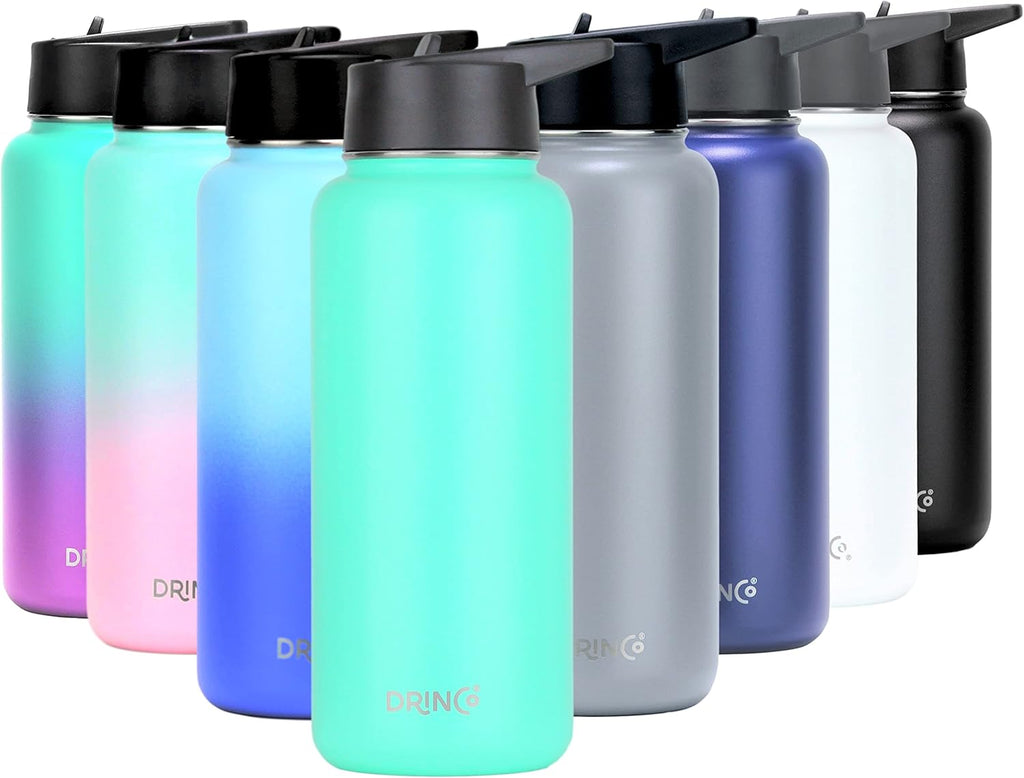 DRINCO Stainless Steel Water Bottle Spout Lid Vacuum Insulated Double Wall Water Bottle Wide Mouth (40oz 32oz 22oz 18oz 14oz) Leak Proof Keeps Cold or Hot (32 oz, 32oz Teal)