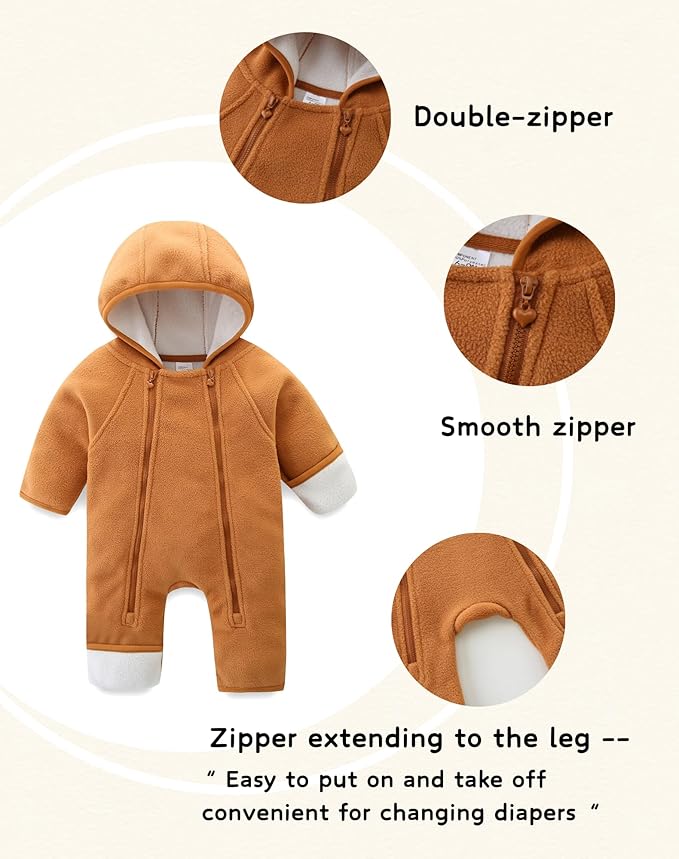 Newborn Baby Fleece Jumpsuit Girls Boys Winter Hooded Coverall Romper Cute Baby Snowsuit Clothes