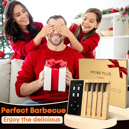 Accurate Smart Wireless Meat Thermometer - 4 Probes, Long Range Bluetooth, Real-time Alerts, Dishwasher Clean, Waterproof, Digital Cooking Thermometer for Grill, BBQ, Oven, Smoker