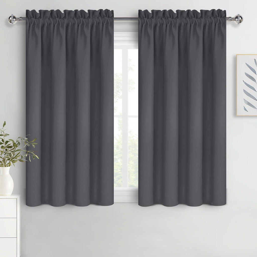 DWCN Bedroom Curtains Blackout Drapery Panels 54 Inch Length 2 Panels Set, Three Pass Microfiber Thermal Insulated Energy Saving Rod Pocket Window Treatment Drapes (W42 x L54 Inch, Dark Grey)