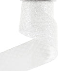 HUIHUANG White Glitter Wired Ribbon, 4 Inch x 30 Ft, Geometric Pattern, Polyester Material, Christmas Occasion