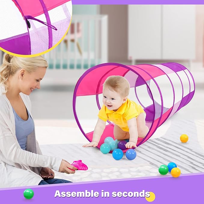 Moncoland Kids Play Tunnel Tent for Toddler, 6-ft Pop Up Crawl Toy Baby Children or Dog Cat with Breathable Mesh, Collapsible Gift Boy & Girl Indoor Outdoor Game(Colorful Mesh)