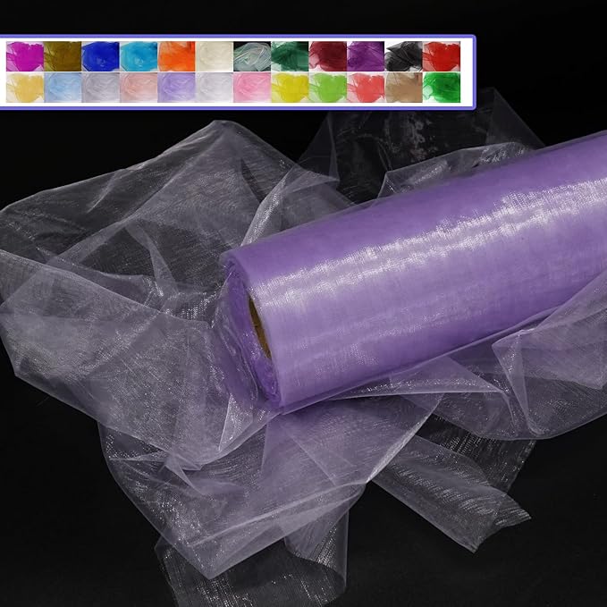 Organza Tulle Fabric Rolls, Crystal Organza 12" by 50 Yards (150 ft) Sheer Nylon Silky Shiny Netting Spool Bolt for DIY Craft Table Runner Wedding Baby Shower Party Decor (Lavender)