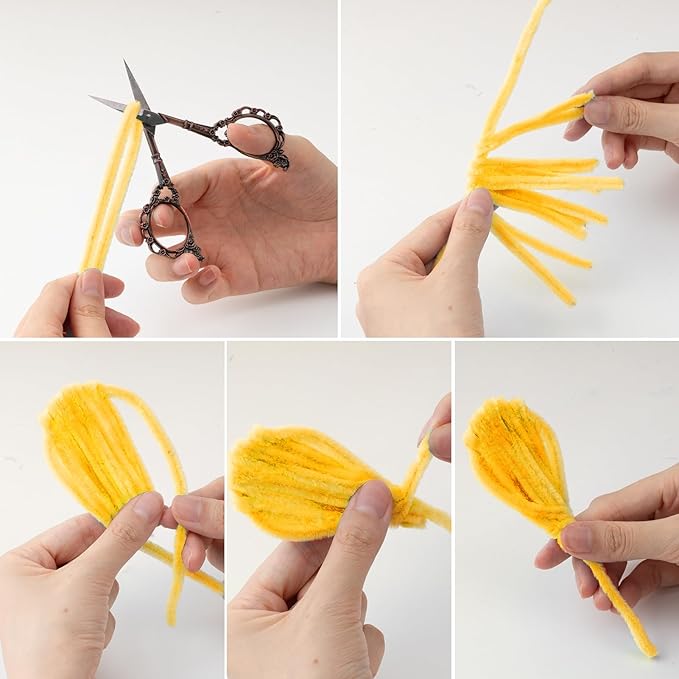 Caydo 300 Pieces Yellow Orange Pipe Cleaners, Thick Fluffy Chenille Stems, Pipe Cleaner Crafts for Arts & Crafts, Perfect for Making Animals, Flowers, and Festive Decorations
