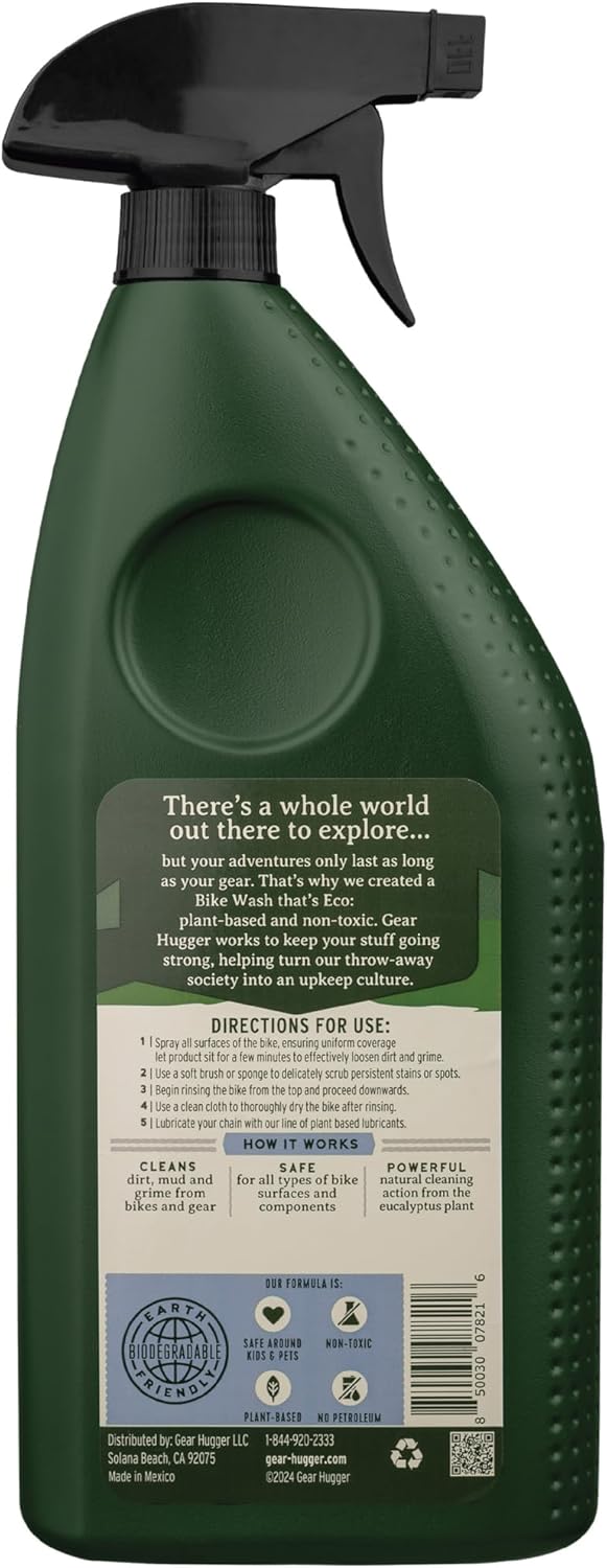 Gear Hugger Bike Wash Spray (32 oz, Pack of 1) – Eco-Friendly Cleaner Spray, Wash Soap with Natural Saponins & Eucalyptus – Safe for All Bikes, Anti Corrosion Spray