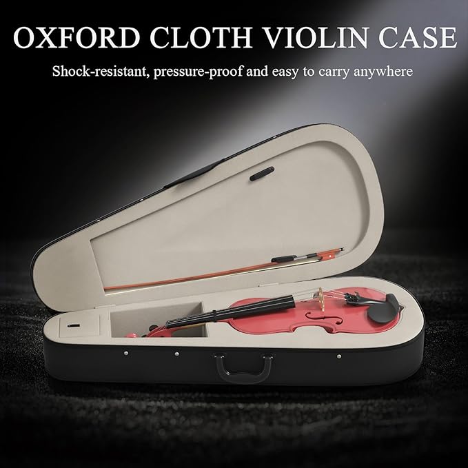 3/4 Violin Kit, Beginner Violin for Kids, Students, Complete Kids Violins Set with Case, Bow, Rosin, Ideal for Kids Violinss Beginner Ages 9-12, Rose Pink