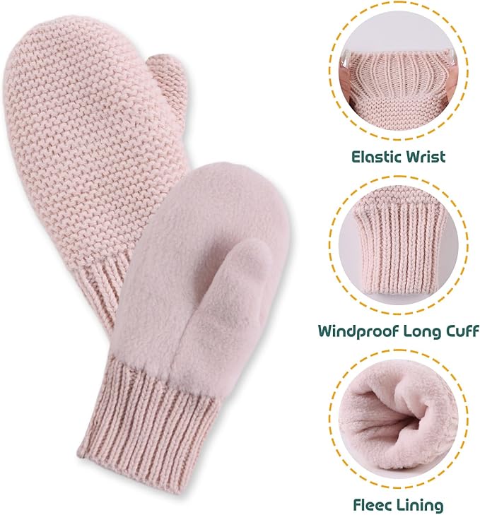 Basic Winter Baby Beanie Gloves Boys Girls Knitted Hat Pompom Kids Earflap Hats Warm Infant Toddler Beanie Mittens Set