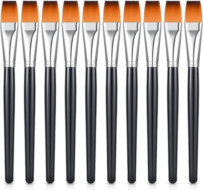 Zonon 10 Pcs 3/4 Inch Flat Paint Brushes Acrylic Painting Craft Accessories Small Watercolor Paint Brushes Bulk for Adult Artist Detail Oil Canvas Face(8.1 x 0.9 x 3/4 Inch,Black)