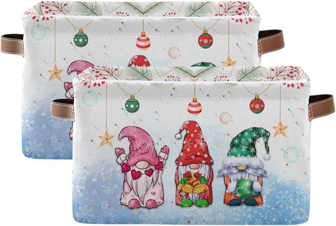 Storage Basket Gnomes Christmas Cube Storage Bins Organizer Bag Collapsible Closet Shelf Baskets with handle for Baby Cloth Pet Toy Book 14.2×10.2×8.3 IN
