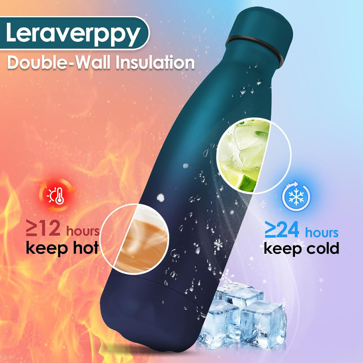 25oz Cola-Bottle Shaped Stainless Steel Leak-proof Water Bottle,Double Wall Vacuum Insulated Metal，Travel Mug For Sports Indoors & Outdoors,BPA-Free Kids Flasks,Dark Night(1 Pack)