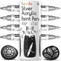 4 Acrylic Metallic Silver Paint Pen (Dual Tip) - Fine Tip & Medium, Acrylic Paint Markers - Silver Metallic Marker for Rock Painting, Canvas, Wood, Glass, Fabric, Metal and Plastic - Water-based Ink