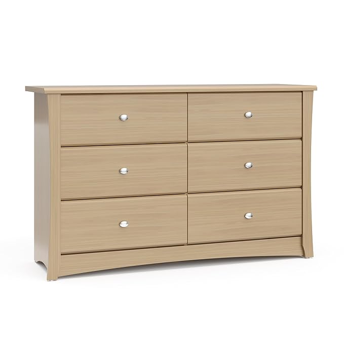 Storkcraft Crescent 6 Drawer Double Dresser (Driftwood) – GREENGUARD Gold Certified, Nursery Dresser for Kids Bedroom
