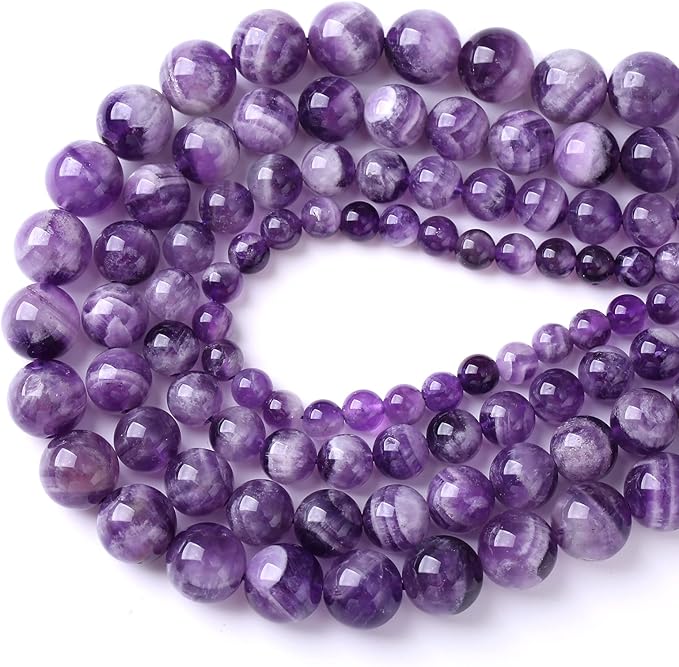 90PCS 8MM Purple Amethyst Dream Lace Beads Natural Quartz Crystal Stone Loose Beads for Jewelry Making DIY Bracelet Grade A+