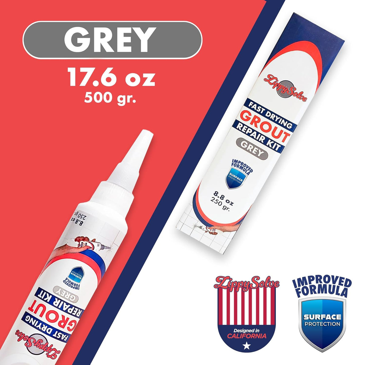 Tile Grout, Repair Kit, 2 Pack Grout Filler, Restore & Renew Tile Joints Line, Fast Drying Tile Grout Paint Squeeze Tube for Bathroom Shower Kitchen Floor, Waterproof (17.6 oz, Grey)
